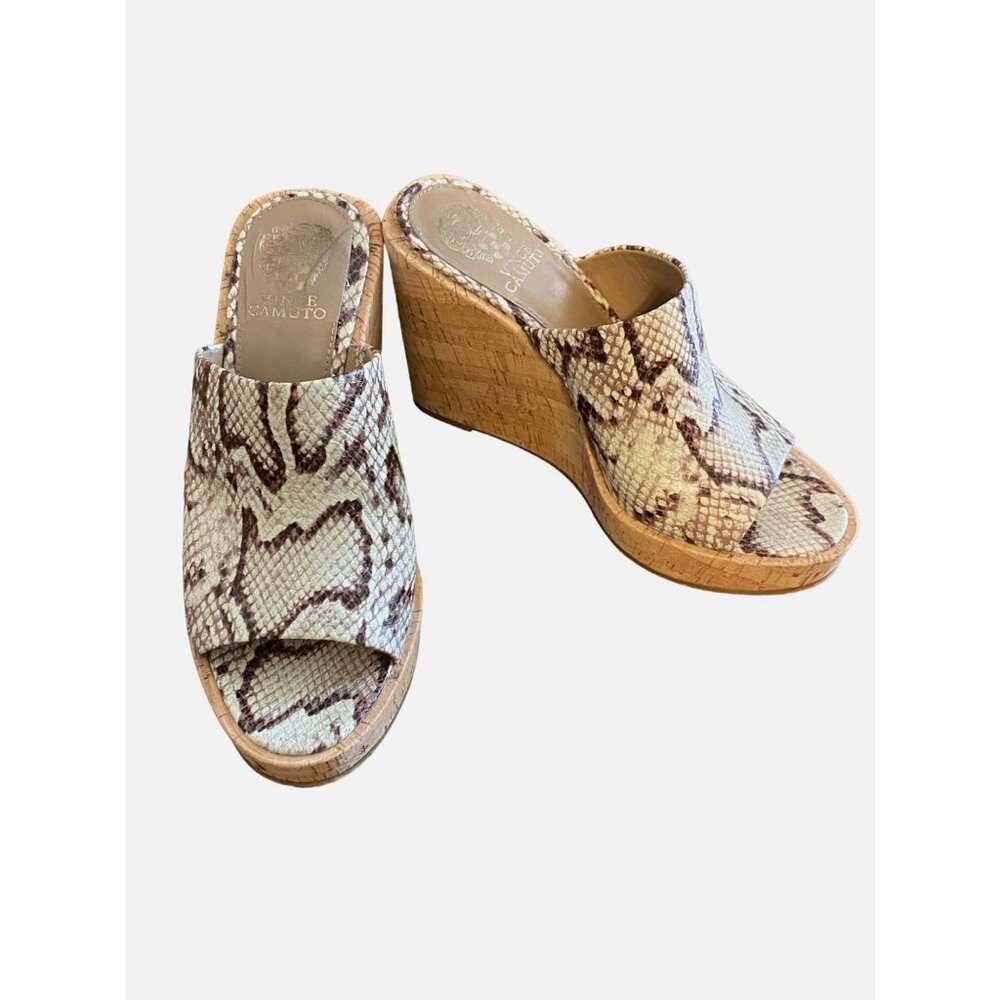 Vince Camuto Chaisen SNAKESKIN Leather Slide Platform Cork Wedge Size 9M Women - Picture 6 of 6